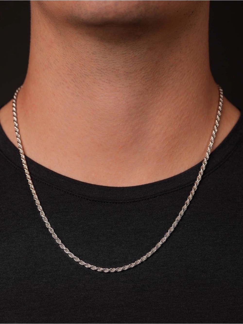 20 inch Sterling Rope Chain Necklace for Men - Silver